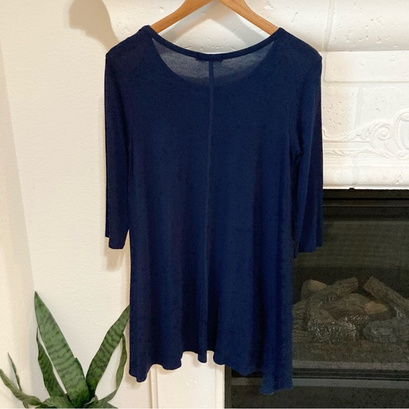 Pebble and Stone Navy Tunic Lace High Low Asymmetrical Top Size Small S - Picture 2 of 9